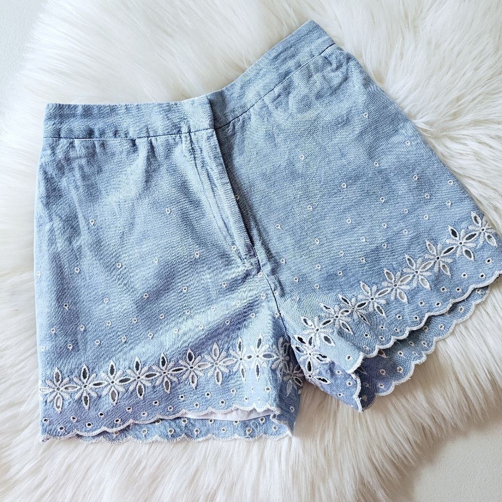 J.CREW 100% Cotton Blue High Waisted Casual Eyelet Embroidered Shorts Size 00